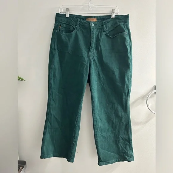 Judy Blue Tummy Control High Rise Wide Crop Denim Jeans | Teal - Picture 4 of 10